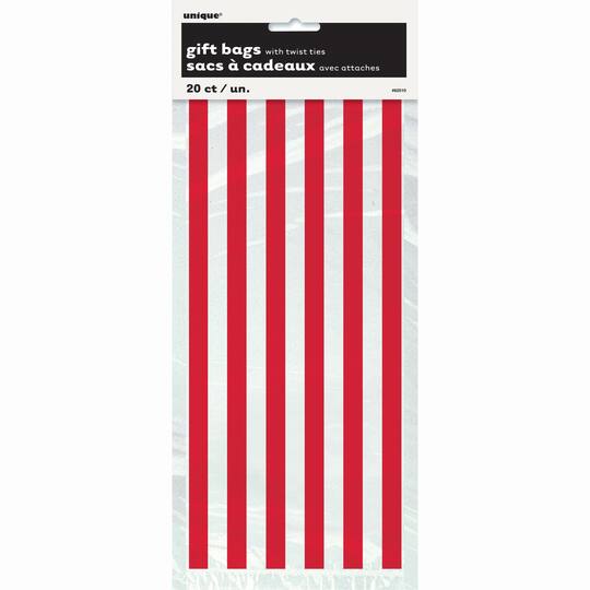 Red Striped Cellophane Bags 20ct